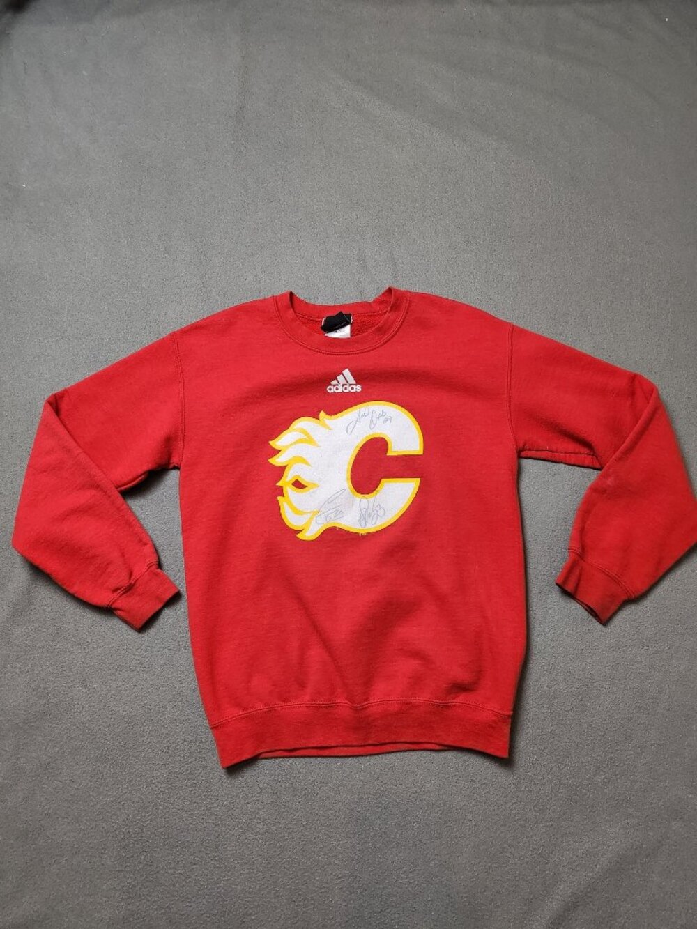 Adidas Calgary Flames Signed Joel Otto Crewneck Sweatshirt Retro Logo NHL S